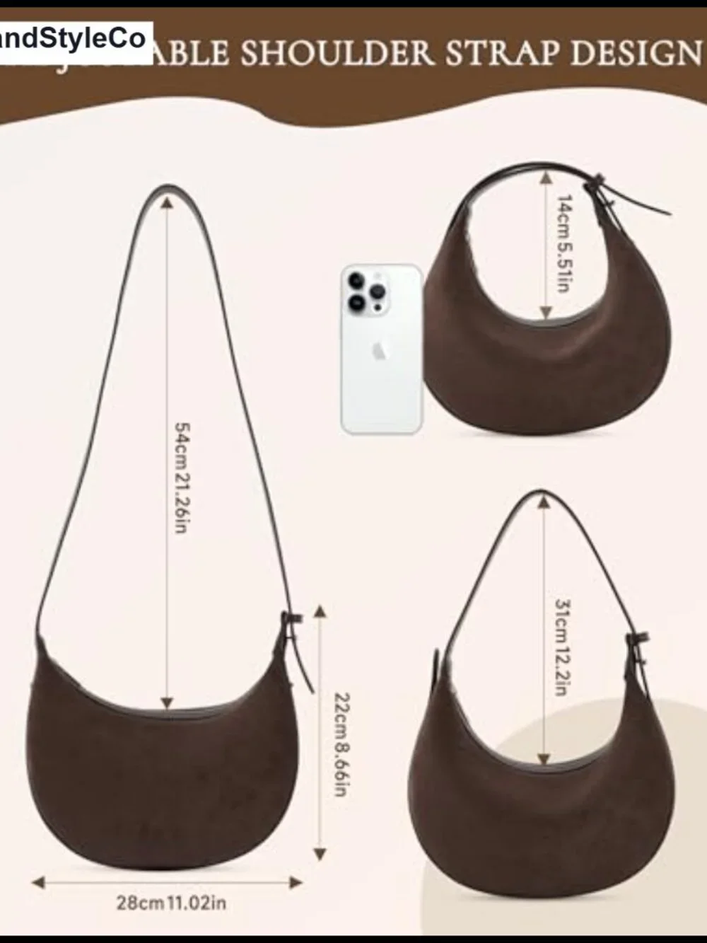 Suede Crossbody Bag for Women Crescent Shoulder Hobo Purse with Adjustable Strap